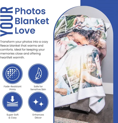 Miniatura 4 de IT'S A SKIN Manta personalizada con imagen, 5 imágenes, regalo personalizado para cumpleaños, aniversario, Navidad y boda, manta de fotos