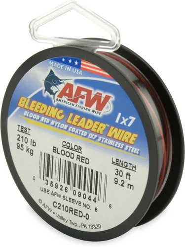 Miniatura 18 de Alambre de pesca americano líder sangrante rojo sangre nylon recubierto 1x7 alambre líder de acero inoxidable