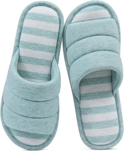 Miniatura 11 de Shevalues Pantuflas con punta abierta para mujer y hombre, de algodón suave, para interior, con espuma viscoelástica, fáciles de poner, pantuflas