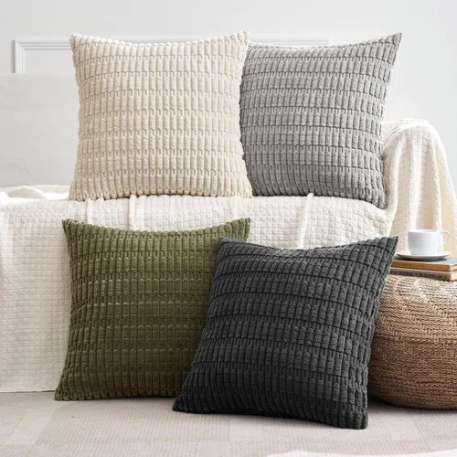 Miniatura 16 de MIULEE Juego de 4 fundas de almohada decorativas de pana estilo bohemio de primavera de 18 x 18 pulgadas para sofá, sala de estar, sofá y cama