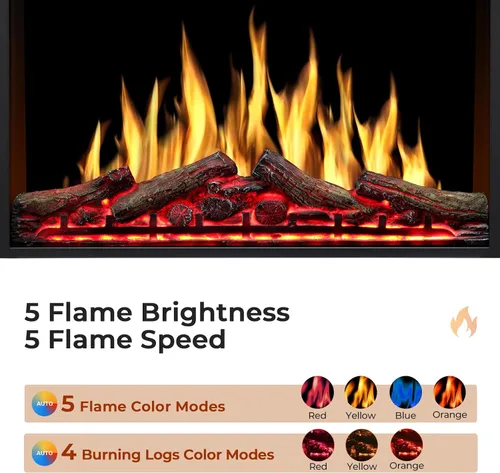 Miniatura 3 de Inserto de chimenea eléctrica de 34 pulgadas, llama intercambiable ajustable y colores de troncos, velocidad y brillo de llama variables, control