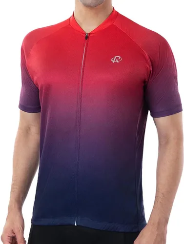 ROTTO Camiseta de ciclismo de manga corta para hombre, color degradado, serie Pro con bolsillo trasero con cremallera, L