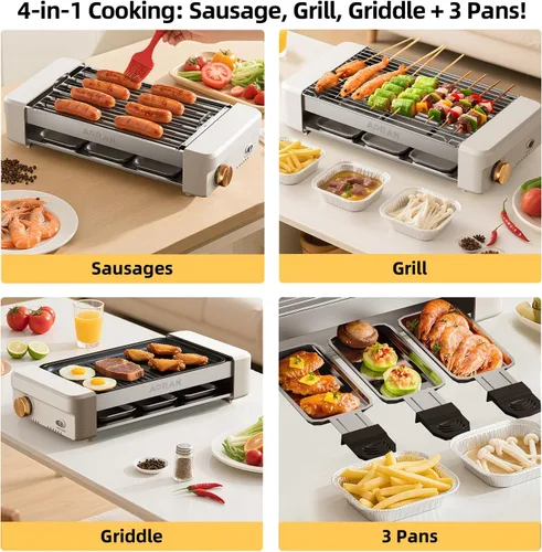 Miniatura 3 de AORAN - Parrilla eléctrica para interiores sin humo, parrilla de encimera de 800 W con platos de cocina antiadherentes extraíbles y estante