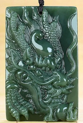 Miniatura 2 de China Natural Hetian Green Jade Nefrita Tallado Fengshui Zodiaco Dragón Bestia Colgante Amuleto Dragón 3#