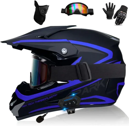 Miniatura 12 de Casco Bluetooth de cara completa para motocross, motocross, ATV, motocicleta, casco Bluetooth para hombres y mujeres, aprobado por el DOT, de cuatro