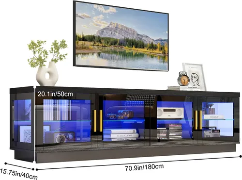 Miniatura 6 de Hlivelood Soporte de TV LED de 71 pulgadas para TV de 85/80/75 pulgadas, soporte de TV negro brillante moderno para sala de estar, centro