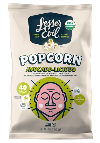 LesserEvil Palomitas de maíz orgánicas "Avocado-licious", exclusivo de Amazon, calidad premium, mínimamente procesado, sin aceite vegetal, 4.6