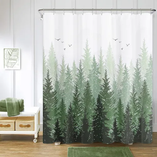 Miniatura 23 de Hokibero Cortinas de Ducha de Tela con Diseño de Bosque Brumoso Azul, Montaña, Naturaleza, Árbol para Baño, Impermeables, Resistentes, Azul Marino