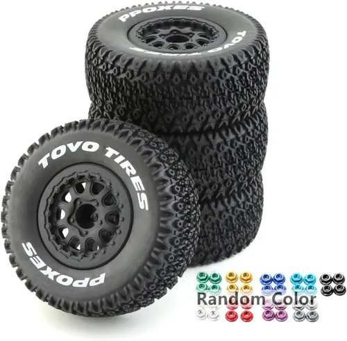 Ruedas y neumáticos para camión de campo corto 1/10 a control remoto con neumáticos hexagonales de 0.472 in a escala 1:10 para automóvil todoterreno