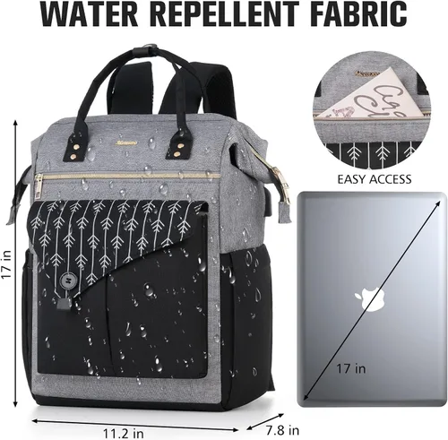 Miniatura 3 de MOMUVO Mochila para computadora portátil para mujer, bolsa para laptop de 15.6 pulgadas, mochila de trabajo con puerto de carga USB, mochila