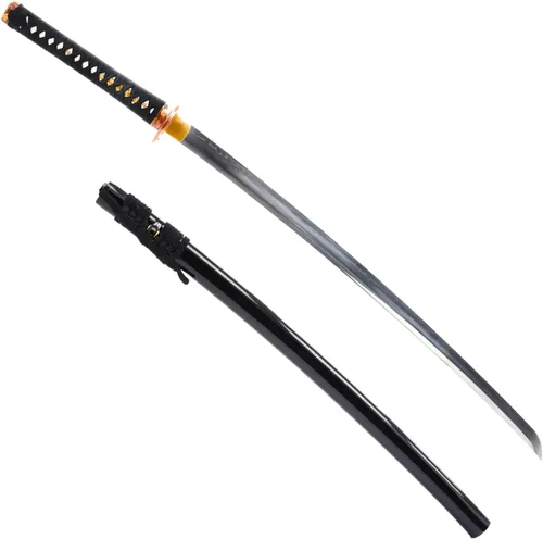 HMS Espada katana samurai japonesa, Tsuba de bambú de latón, acero al carbono 1095, arcilla forjada a mano, templada, espiga completa, afilada,