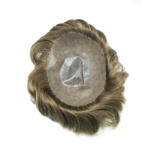 Miniatura 6 de Toupee para hombres pieza de pelo suave poli piel real sistema de cabello humano para hombre tupé durable PU piezas de pelo para hombres reemplazo