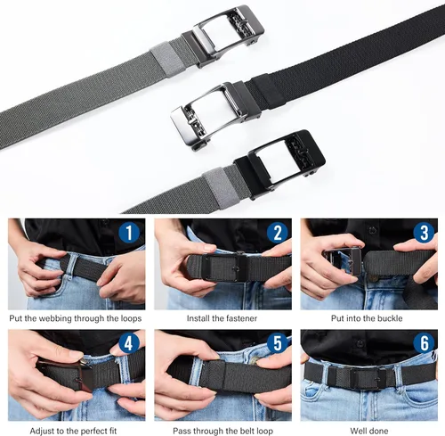 Miniatura 5 de Cinturón estilo trinquete para hombre, cinturón tejido de nailon