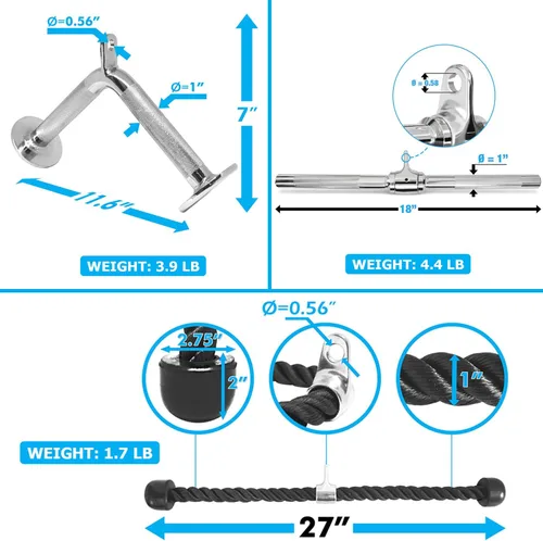 Miniatura 2 de A2ZCARE Combo Tríceps Presione Down Cable Attachment - Accesorios de máquina de cable para gimnasio en casa con opción múltiple