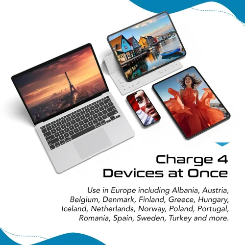 Miniatura 7 de Ceptics Juego de adaptadores de viaje de enchufe europeo, 20 W PD y control de calidad, USB dual seguro y USB-C - 2 enchufes de EE. UU. - Compacto
