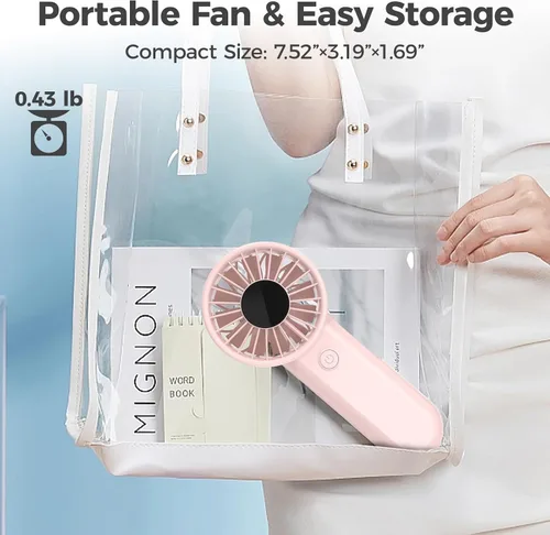 Miniatura 7 de AMACOOL Ventilador de mano portátil, motor de alta potencia, viento de 5 velocidades, enfriamiento de 12 horas, mango cómodo ergonómico, recargable