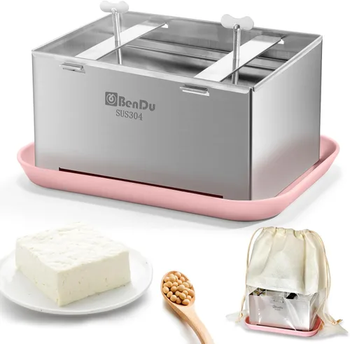Miniatura 6 de Bendu - Prensa de tofu de acero inoxidable 304, máquina de tofu mejorada con bandeja de goteo y paño para tofu casero, prensa Paneer y herramienta