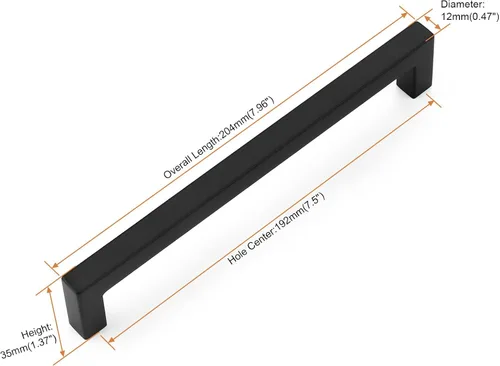 Miniatura 2 de Probrico - Tiradores cuadrados de acero inoxidable para puerta de armario o cajón, color negro, 0.5 pulgadas de ancho