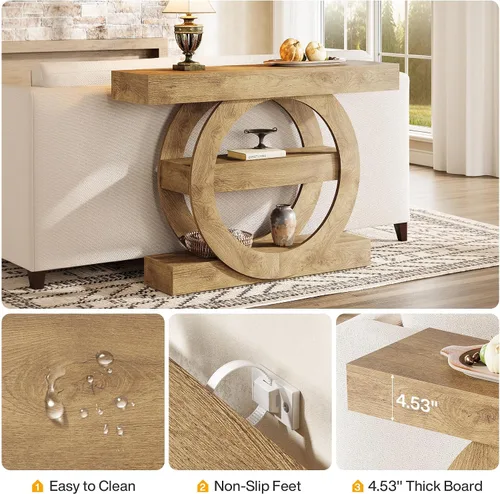 Miniatura 5 de Tribesigns Mesa de entrada de 41 pulgadas con almacenamiento, mesa consola de granja de 3 niveles con estantes, mesas de vestíbulo de madera