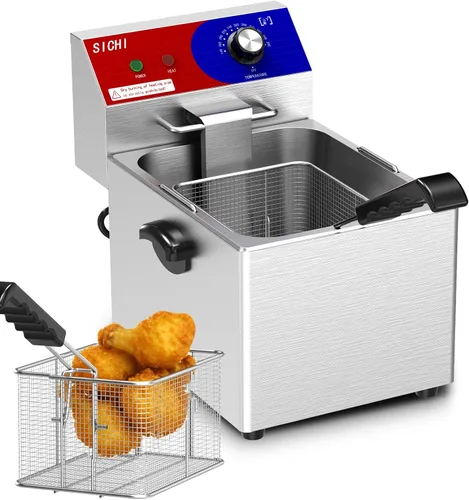 Miniatura 10 de Freidora Comercial Profunda - Freidora Eléctrica Profunda de 12 L con Cesta de 6 L, Freidora Comercial Profunda con Cesta, Freidora de Acero