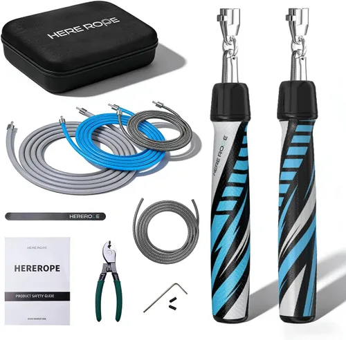 Miniatura 9 de Hererope - Cuerda de saltar 3 en 1 para hombres y mujeres, 1/6 lb, 1/4 lb, 1/2 lb, juego de cuerda de saltar con pesos intercambiables con Azul &