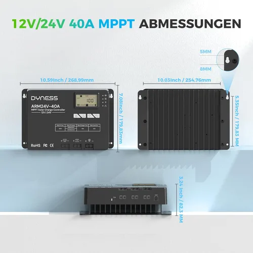 Miniatura 2 de Dyness Controlador de carga solar MPPT automático de 40 A, 12 V/24 V, control de aplicación y pantalla LCD, regulador solar de 40 amperios