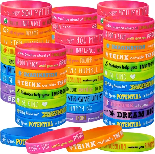 Miniatura 11 de Bucherry 120 pulseras de silicona motivacionales a granel inspiradoras de goma unisex con citas positivas para estudiantes, profesores, aula, Negro