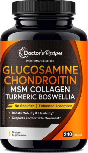 Doctor's Recipes Glucosamina condroitina MSM Quercetina de cúrcuma, suplemento de apoyo al movimiento para hombres y mujeres, con pimienta negra