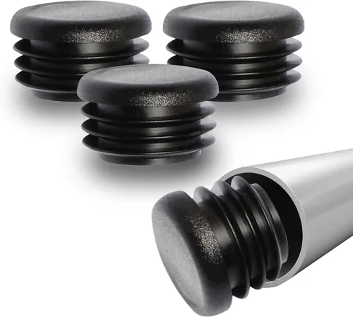 Miniatura 19 de Prescott Plastics 2” (50.8mm) de diámetro exterior, tapas de agujero de plástico acanaladas redondas, tapas de extremo de tubo metálico negro