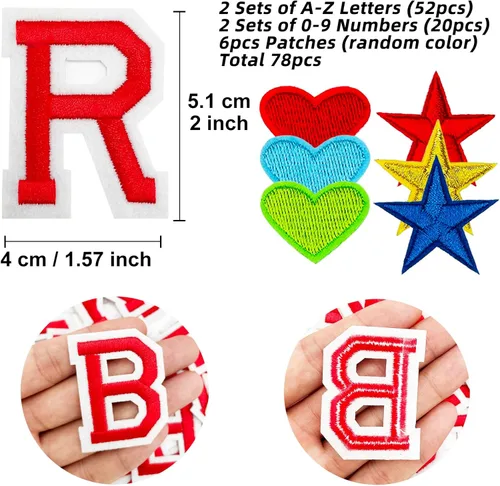 Miniatura 2 de Jongdari Parches para planchar con letras y números para ropa, parches de alfabeto bordado de 2" para chaqueta Letterman A-Z y apliques 0-9 para Rojo