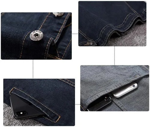 Miniatura 5 de Chaleco de mezclilla casual con botones para hombre, estilo vintage, sin mangas, con pantalones de mezclilla