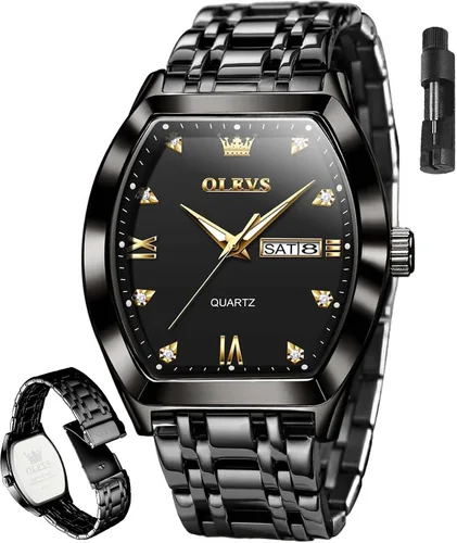 OLEVS Relojes para hombre, de lujo, para negocios, analógicos, de cuarzo, relojes de pulsera para hombre con correa de malla de acero inoxidable,
