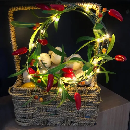 Miniatura 12 de Guirnalda de luces artificiales de frutas y mandarina, luces LED de naranjas, enredaderas colgantes, guirnalda de plantas, bayas artificiales, luz