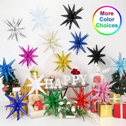 Miniatura 8 de 9 piezas de globos de estrella beige, grandes globos de papel de aluminio en forma de estrella en explosión, globos de Mylar en punta color crema