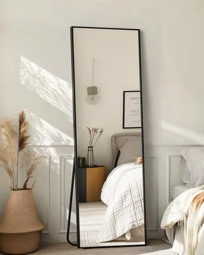 Espejo de pie de longitud completa con soporte, 56 x 14 pulgadas, estilo rectangular, espejo de pie de cuerpo completo para dormitorio, sala de