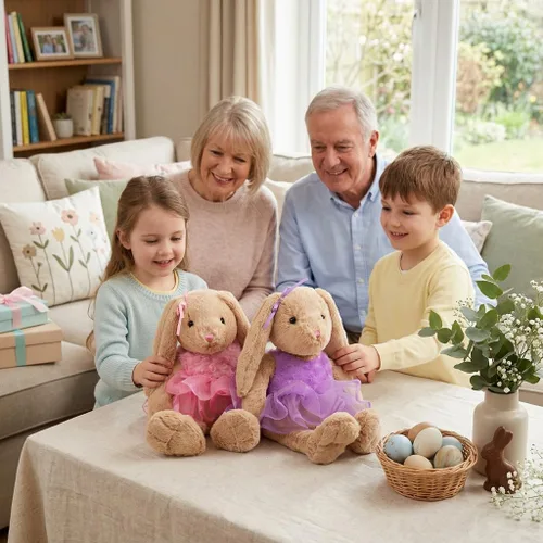 Miniatura 4 de HollyHOME Conejo de ballet de peluche de conejo en vestido de gasa lindo conejo de Pascua muñeca para niños 21 pulgadas rosa