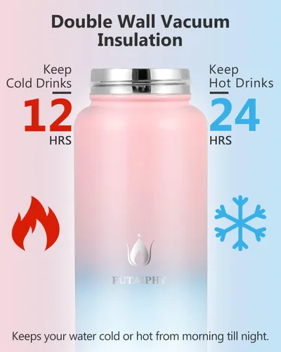 Miniatura 3 de Botella de agua aislada con tapa de pajilla, botella de agua deportiva aislada al vacío de 32 onzas, doble pared sin BPA, termo a prueba de sudor