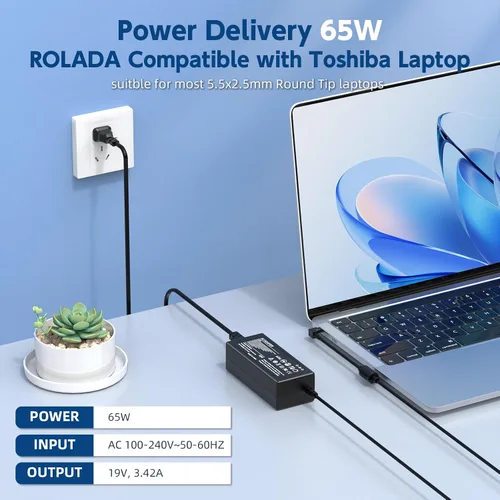 Miniatura 2 de Cargador para portátil de 65 W, 19 V, 3.42 A, compatible con Toshiba Satellite C55 L755 y P755 Series Adaptador de CA de enchufe redondo con un