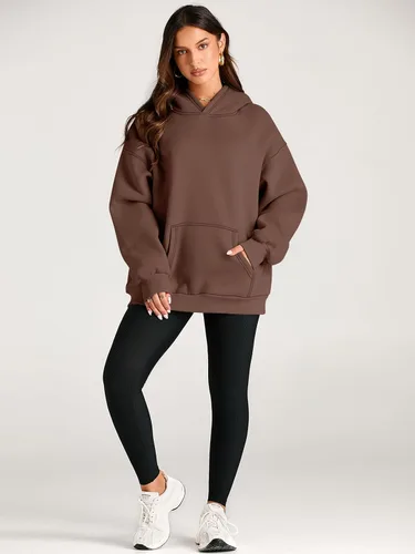 Miniatura 5 de Trendy Queen - Sudaderas extragrandes con capucha para mujer, suéteres de manga larga, sin botones, de vellón, de otoño, ropa de invierno