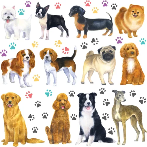 DECOWALL DS-8045 Calcomanías de pared para perros, calcomanías para niños, despegar y pegar, decoración de patas extraíbles, impresión de hueso,