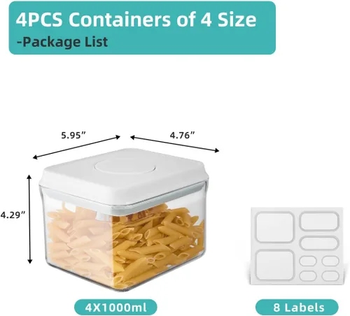Miniatura 2 de Ankou Juego de recipientes herméticos (33.8 fl oz, 4 piezas) apilables con apertura de una prensa para aperitivos, azúcar, sal, hierbas, especias