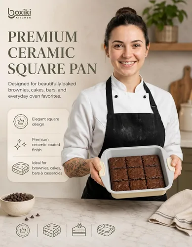 Miniatura 3 de Boxiki Kitchen Ceramic Square Cake Pan, 12x10x2 Inch Aluminized Steel Baking Pan, KFCC Korean Ceramic Coated Nonstick Bakeware, Heavy Duty Oven Safe