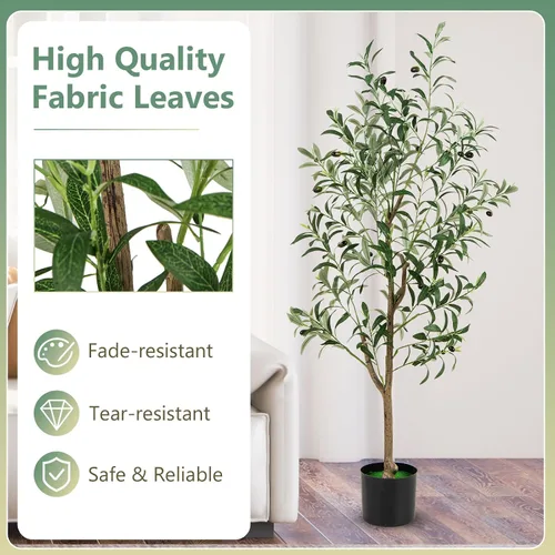 Miniatura 3 de Goplus Árbol de olivo artificial de 4.5 pies, árbol de seda alto en maceta con frutas realistas, plantas de vegetación sintética