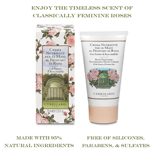 Miniatura 2 de L'Erbolario Rose - Crema de manos nutritiva perfumada, loción hidratante de manos para mujeres y hombres con aceite de girasol, para manos secas