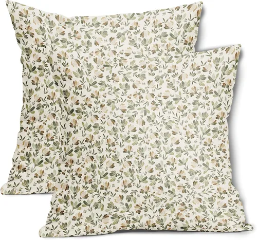 Kawani - Fundas de almohada de primavera con flores de margarita florales, 45x45 cm, color verde salvia, marrón, beige, flores vintage, fundas de