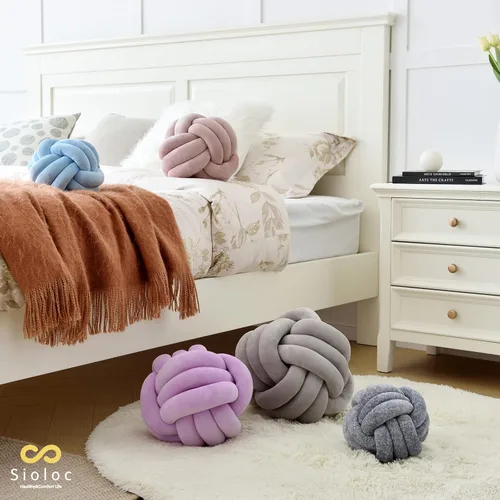 Miniatura 4 de Sioloc - Almohadas de nudo suave, cojín redondo para decoración del hogar, almohada de bola anudada hecha a mano (7.8 pulgadas, color gris)