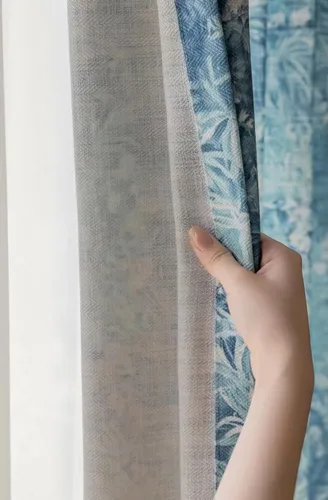Miniatura 7 de Cortinas azules para ventana de sala de estar de 84 pulgadas de largo, juego de 1 panel largo de lino de algodón con textura floral, cortinas