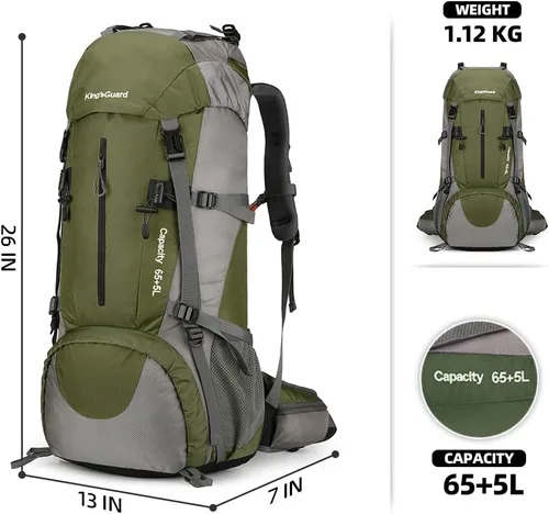Miniatura 6 de Mochila de 70 L para Camping, Senderismo, Escalada al Aire Libre con Funda Impermeable para Lluvia Verde Armada (ArmyGreen)
