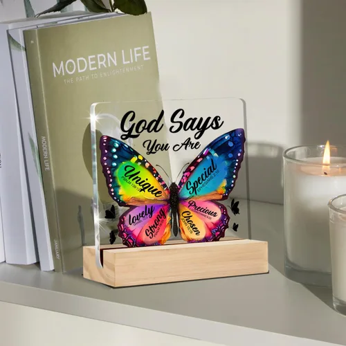 Miniatura 4 de Regalo cristiano inspirador para mujeres, hija, hermana, amigas, regalos religiosos, letrero de escritorio transparente de mariposa con texto