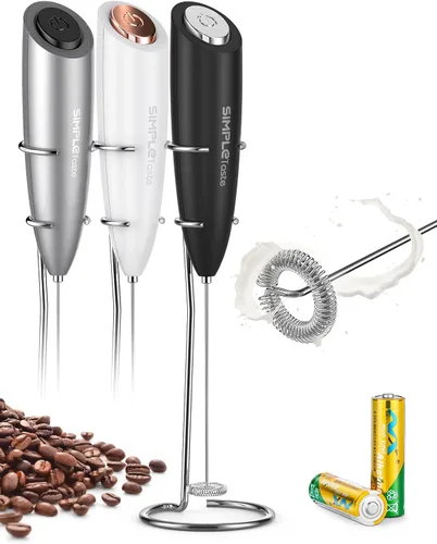 Miniatura 10 de SimpleTaste Espumador de leche de mano que funciona con baterías, eléctrico, fabricante de espuma, mezclador de bebidas con batidor de acero Gris